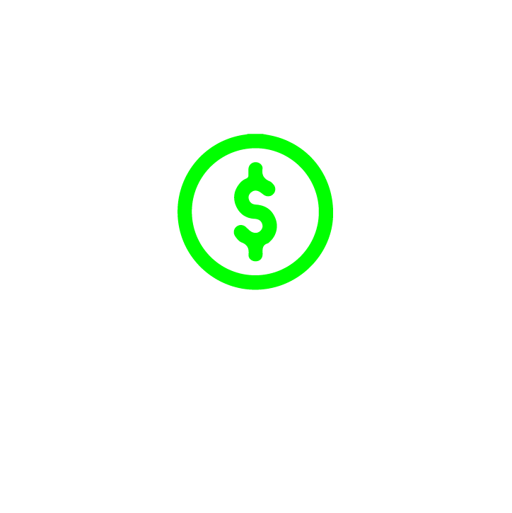 Icon of a dollar sign enclosed in a circle, outlined in bright green. The symbol is centered within a circular design with thick white and black concentric rings around it, representing finance or monetary transactions.
